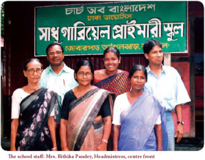 The school staff: Mrs Bithika Pandey, Headmistress, centre front