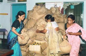 Women queueing at St. Thomas's Church for their quota of relief