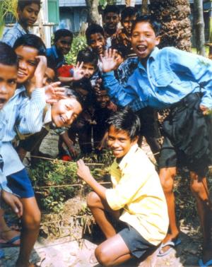 A cheerful group from the Junios Boy's Hostel