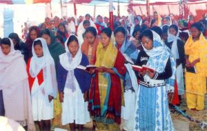 The women's side of the congregation: girls to be confirmed at the front